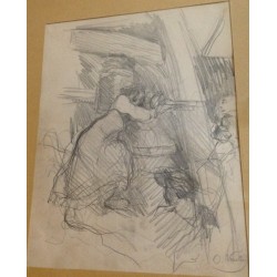  Dessin "Femme au pressoir" signé O. VAUTIER sur  Moinat SA  - Antiquités décoration