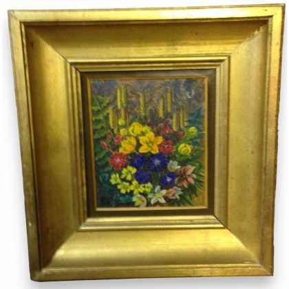Huile sur toile marouflée \"Bouquet de Fleurs\"