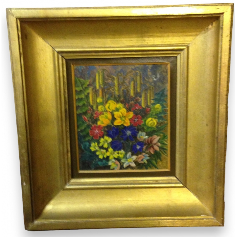 Huile sur toile marouflée "Bouquet de Fleurs"