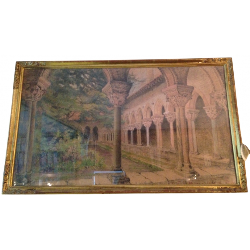 Pastel "Cloître de Moissac" signé E. FOREL