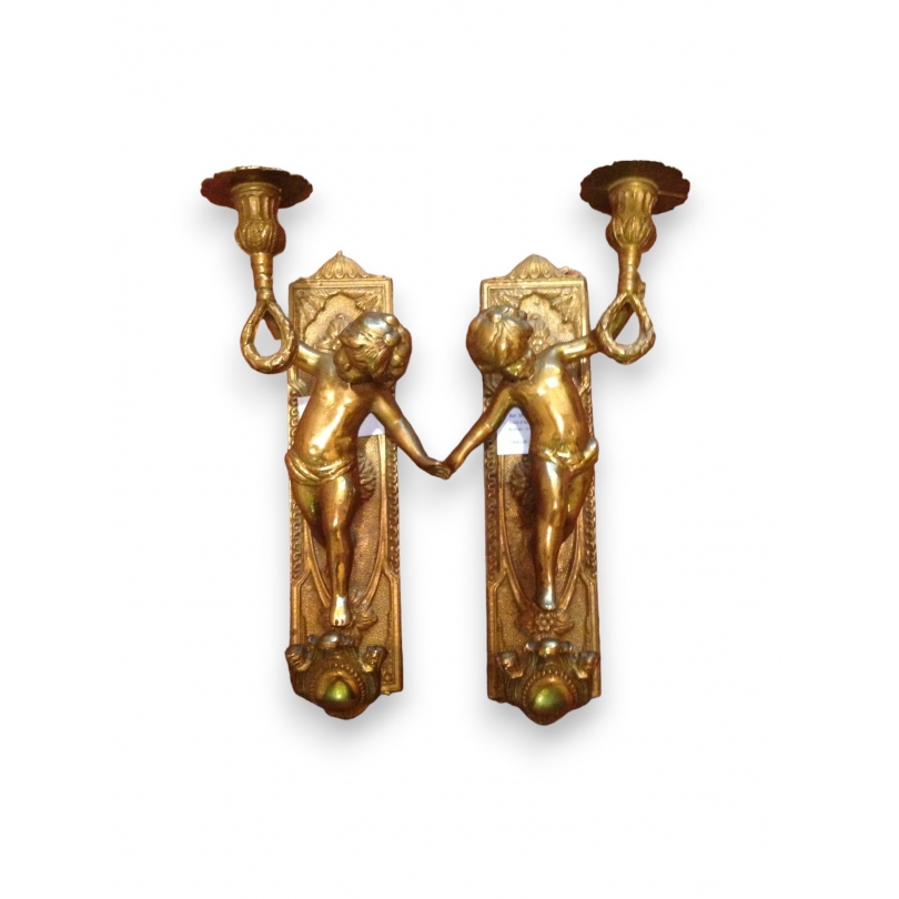 Paire d'appliques "Chérubins" en bronze sur  Moinat SA  - Antiquités décoration