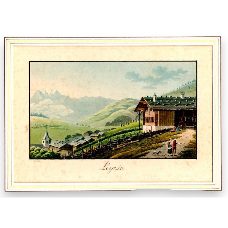 Stich „Cure de Leysin“, signiert WEIBEL.  bei Moinat SA  – Antiquitäten und Dekoration –  Stiche, Lithografien