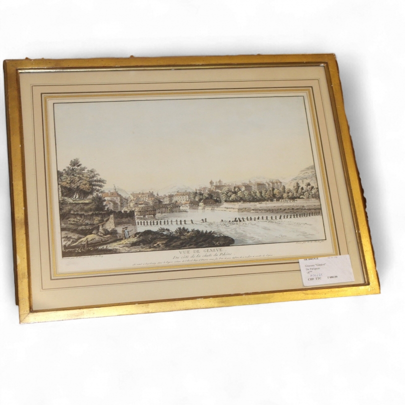 Gravure "Vue de Genève du côté de la  sur Moinat SA  - Antiquités décoration -  Gravures, Lithos