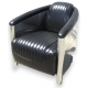Fauteuil Club DC3 en alu et cuir noir