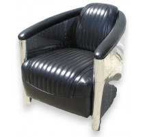 Fauteuil Club DC3 en alu et cuir noir