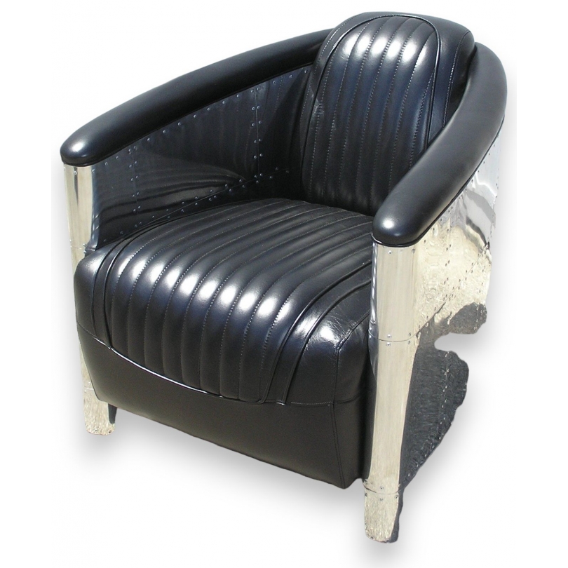 Fauteuil Club DC3 en alu et cuir noir