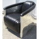 Fauteuil Club DC3 en alu et cuir noir