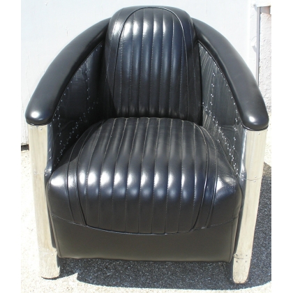 Fauteuil Club DC3 en alu et cuir noir