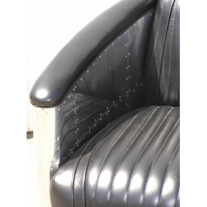 Fauteuil Club DC3 en alu et cuir noir