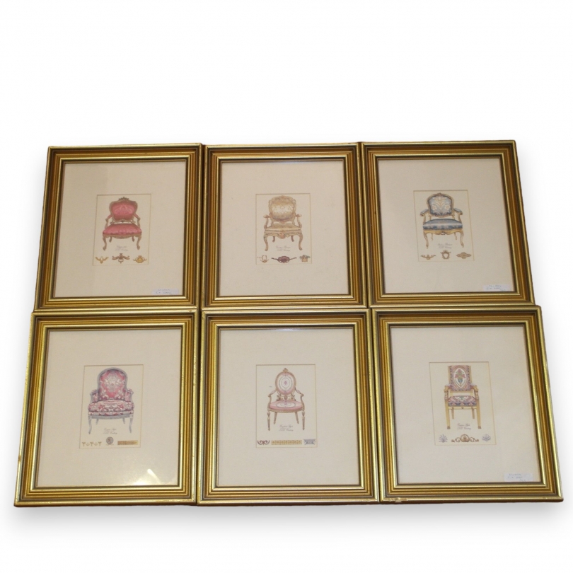 Suite de 6 reproductions de gravures "Fauteuils"