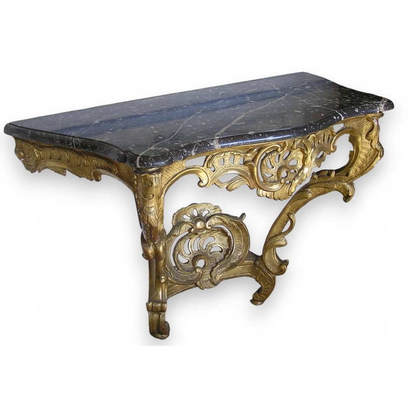 Console Louis XV. Dessus marbre gris.