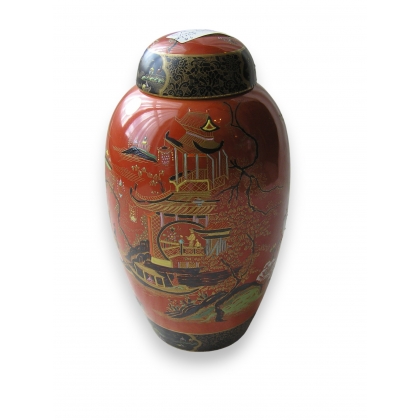 Vase décor chinois rouge et or avec