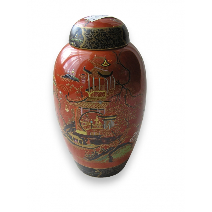  Vase décor chinois rouge et or avec sur  Moinat SA  - Antiquités décoration