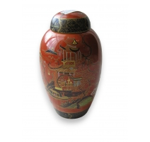Vase décor chinois rouge et or avec