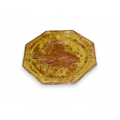 Assiette octogonale \"Poisson\" en terre cuite