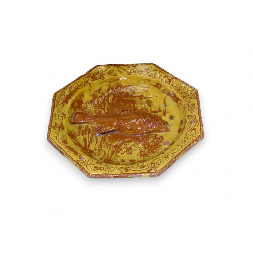 Assiette octogonale "Poisson" en terre cuite