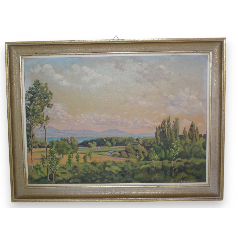 Huile "Paysage", signé A. BOREL 1947