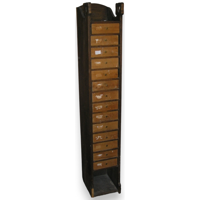 Meuble de métier, 14 tiroirs, satin