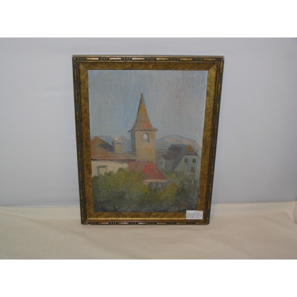 Oil on board "View of Village"