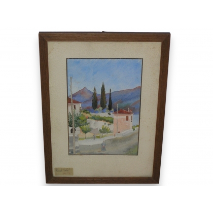 Aquarelle "Menaggio" monogrammée W,  sur Moinat SA  - Antiquités décoration -  Gouaches, Aquarelles, Pastels