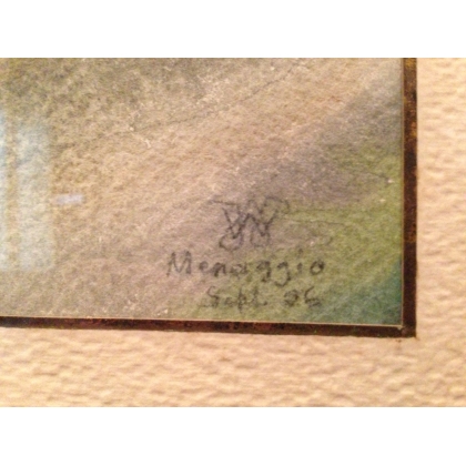 Aquarelle "Menaggio" monogrammée W,  sur Moinat SA  - Antiquités décoration -  Gouaches, Aquarelles, Pastels