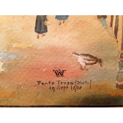 Aquarell „Ponte Tresa, Italien“ bei Moinat SA – Antiquitäten und Dekoration – Gouachen, Aquarelle, Pastelle