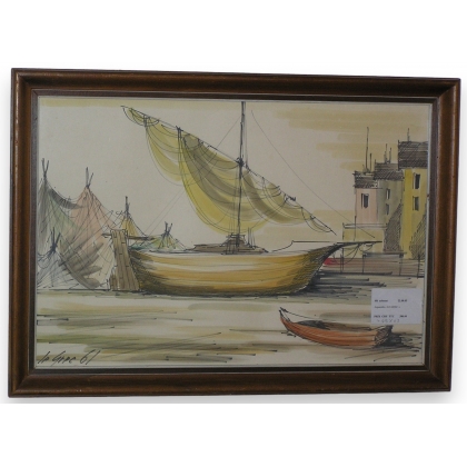 Aquarelle "Bateau" signée LE GREC 61  sur Moinat SA  - Antiquités décoration -  Gouaches, Aquarelles, Pastels
