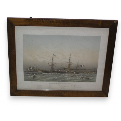 Engraving entitled ‘Boats’, in a walnut frame, by Moinat SA – Antiques and decorative items – Engravings, lithographs