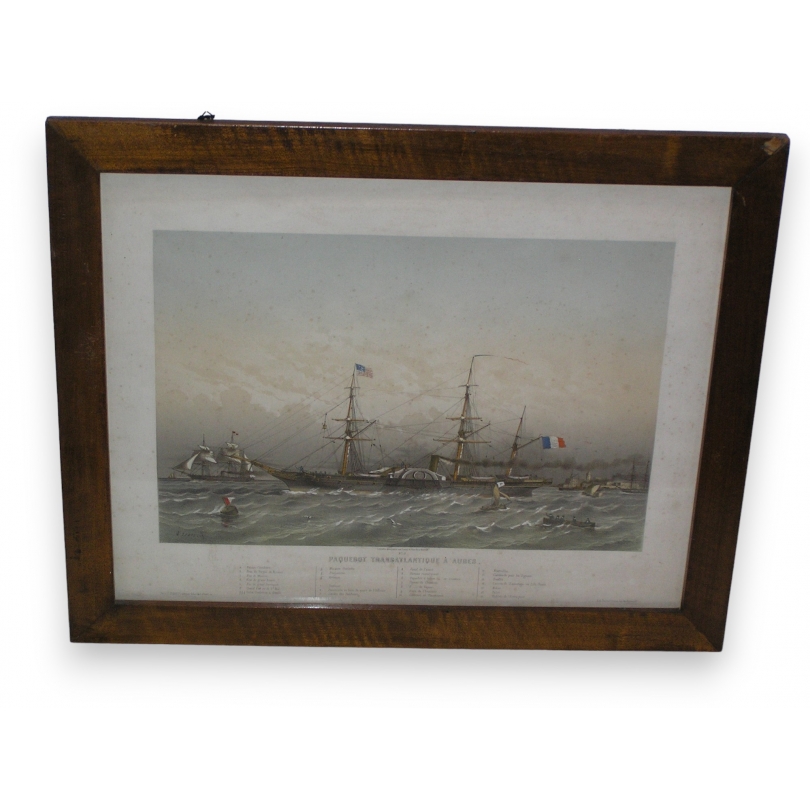 Engraving entitled ‘Boats’, in a walnut frame, by Moinat SA – Antiques and decorative items – Engravings, lithographs