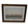 Gravure "Bateaux", cadre en noyer