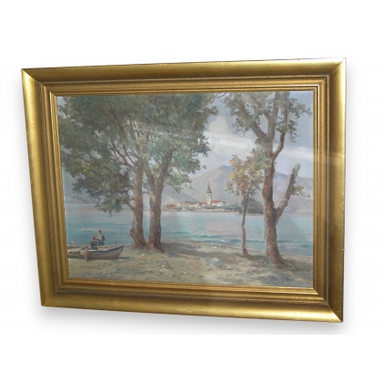 Huile sur toile \"Vue du Tessin\" signée G. DJAKELI