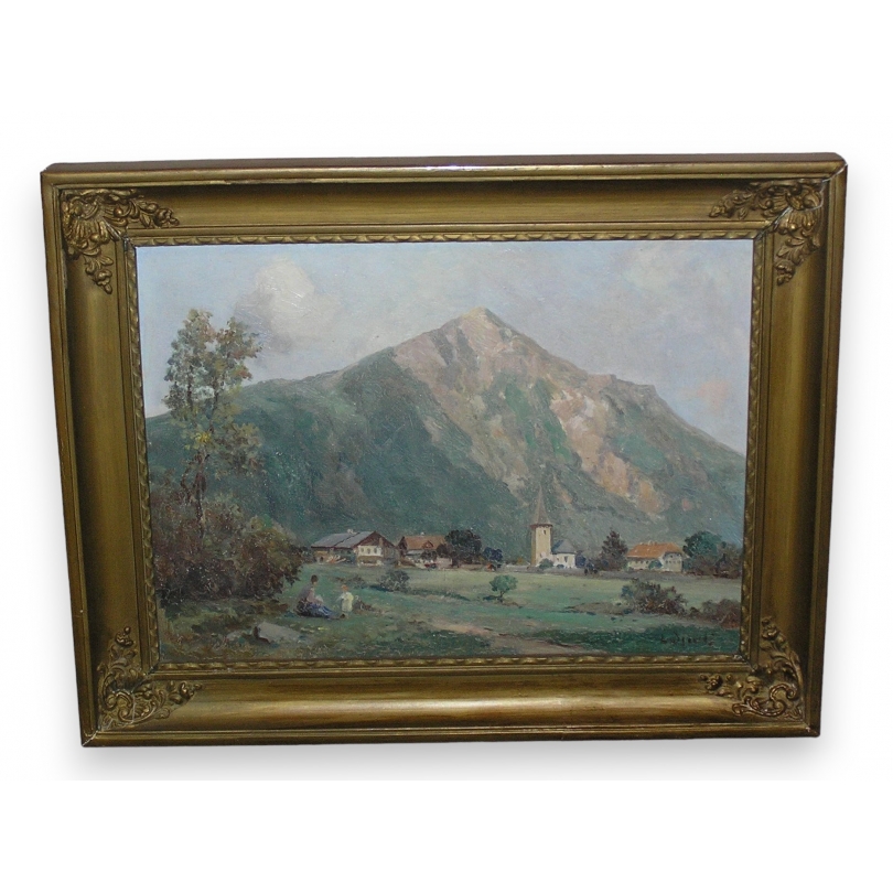 Paintings | Oil on cardboard ‘Bernese Village’ Moinat SA  – Antiques and home décor