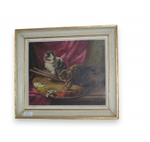 Huile sur toile "Chats" signée L LARTIGAU