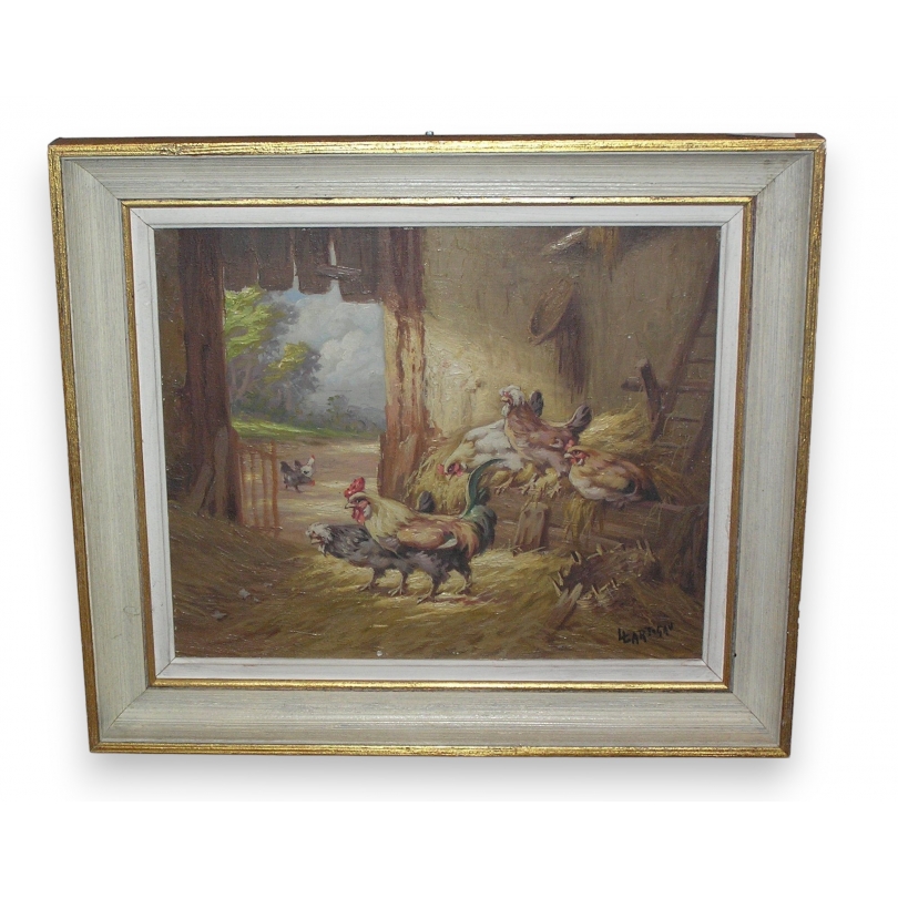 Huile sur toile "Bassecour", signée L LARTIGAU