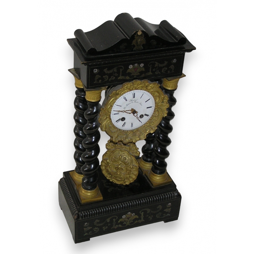 Napoleon III clock, black wood, by Moinat SA – Antiques and home décor