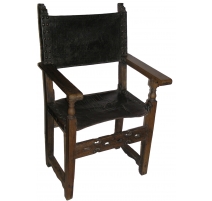 Fauteuil Haute Epoque en bois et cuir