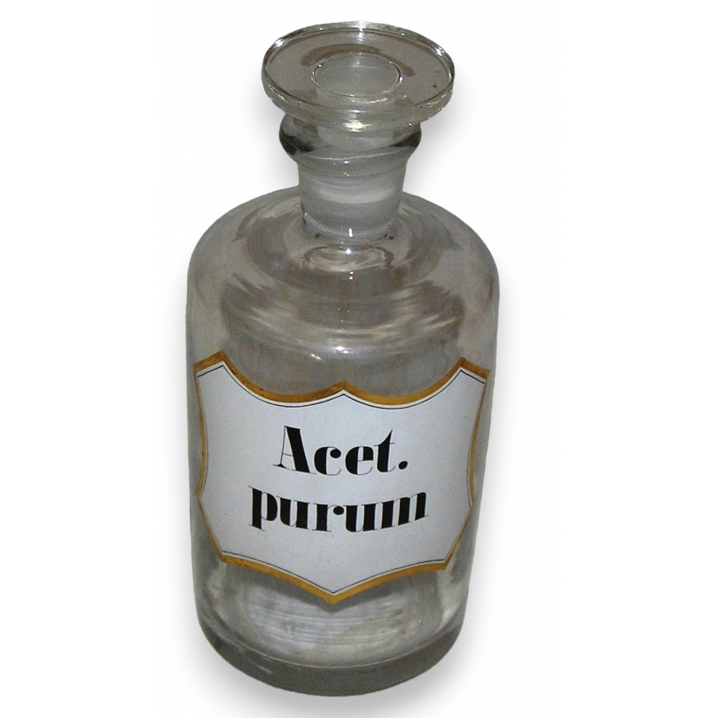 Pot de pharmacie "Acet. purum" en verre