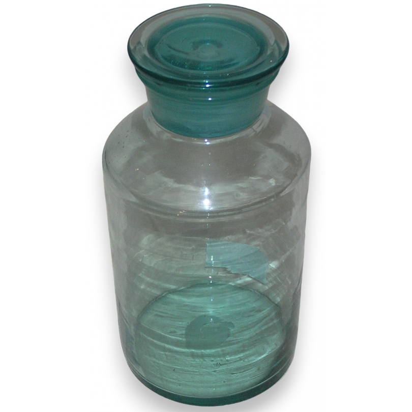 Pot de pharmacie en verre bleu