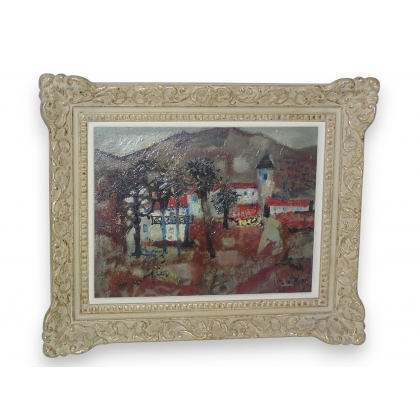 Huile sur carton \"Rue du Village\" signée TRÉVÉDY