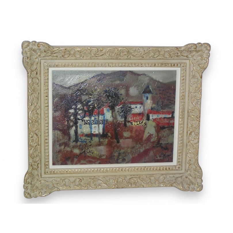 Paintings | Oil on cardboard “Rue du Village” Moinat SA  – Antiques and home décor