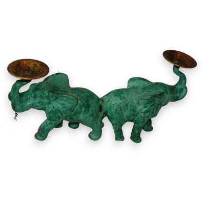 Chandelier \"2 éléphants\", vert-gris