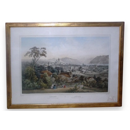 Engraving of a view of Lausanne taken from Moinat SA – Antiques and home décor – Engravings, lithographs