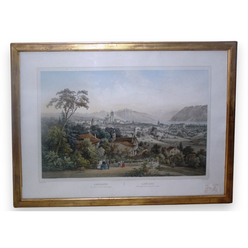 Engraving of a view of Lausanne taken from Moinat SA – Antiques and home décor – Engravings, lithographs