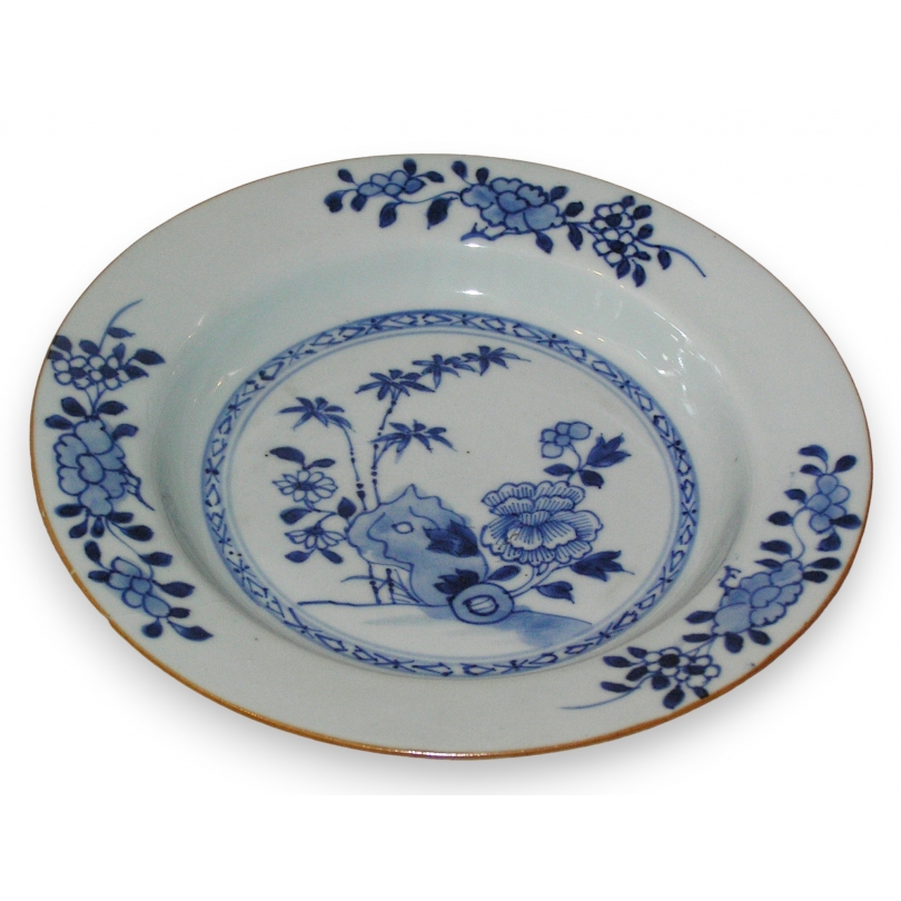 Assiette en porcelaine bleu/blanc