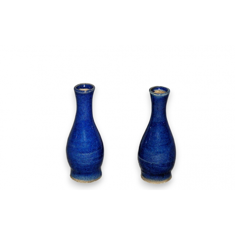 Paire de vases en grès coloris bleu