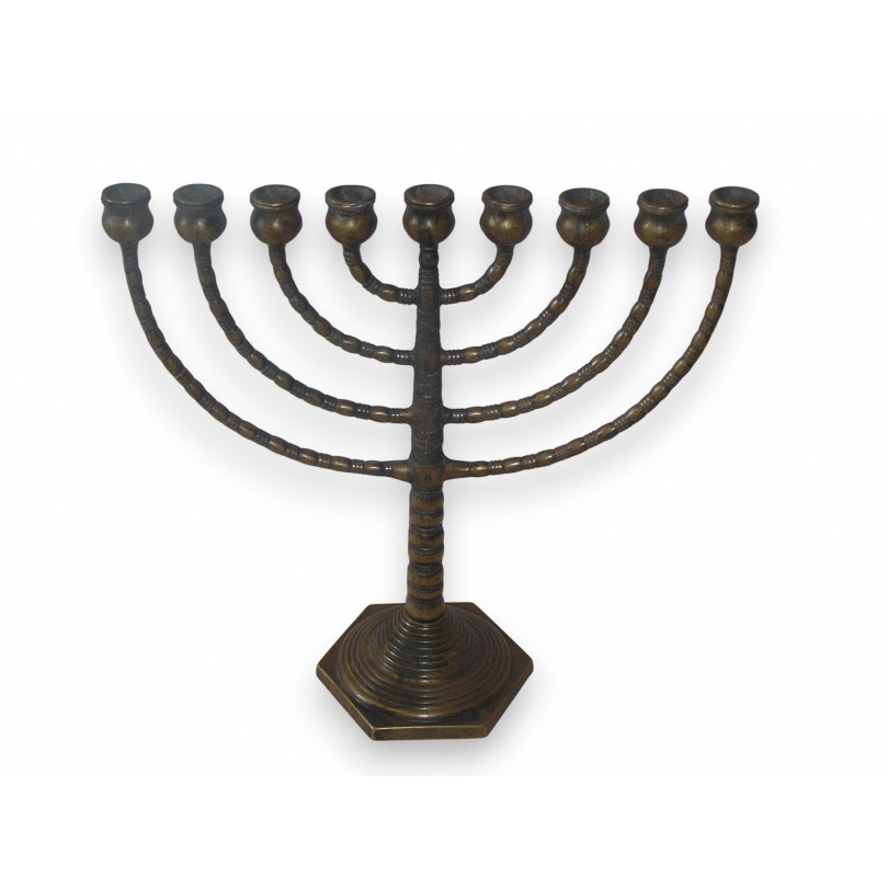 Hebrew candelabrum, 9-light, burnished brass at  Moinat SA  - Antiques and home décor