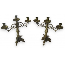 Paire de chandeliers 3 flammes en laiton