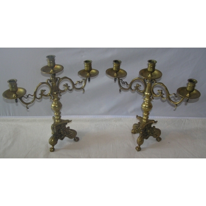  Paire de chandeliers 3 flammes en laiton sur  Moinat SA  - Antiquités décoration