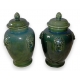 Paire de vases en porcelaine coloris vert