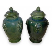 Paire de vases en porcelaine coloris vert